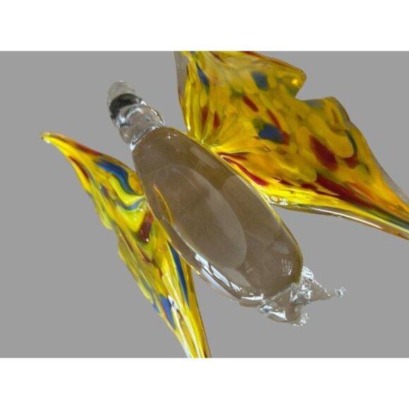 Handcrafted Glass Butterfly Figurine With Vibrant Yellow Multicolor Wings - Picture 5 of 5